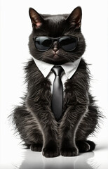 Closeup portrait of a cat wearing sunglasses and a tie. Designed using generative ai. 
