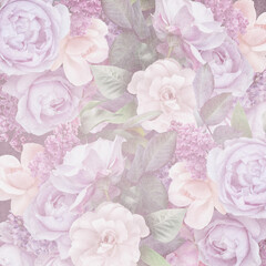 Vintage floral textured background. Lilac and roses crapbooking paper.