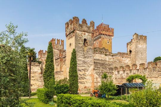 Italy, Veneto, Lazise, Exterior of Mura di Lazise castle
