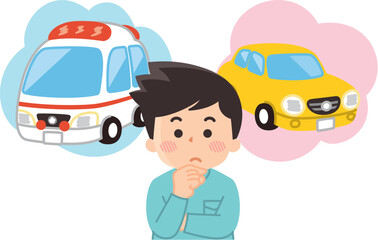 救急車を呼ぶか迷っている男性