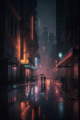 Obraz na płótnie Canvas Cyberpunk street in a city. Lofi epic cityscape. Designed using generative ai. 