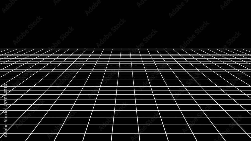 Poster technology wireframe landscape. perspective grid. digital space. white mesh on a black background. 3