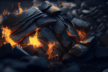 Burning fire. Smouldering coals. Generative AI