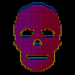 Pixel skull neon style vibrant illustration background