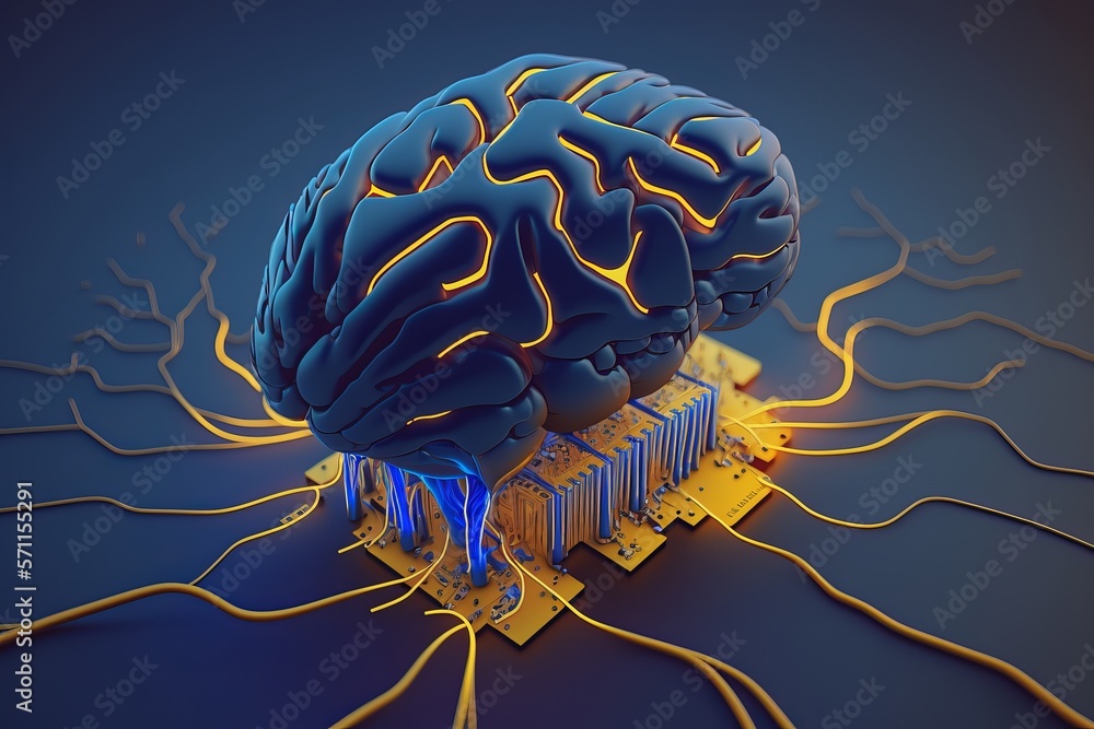 Poster abstract circuit brain, artificial intelligent concept. generative ai