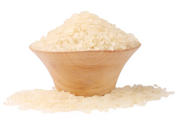Rice in a bowl isolated on white background.