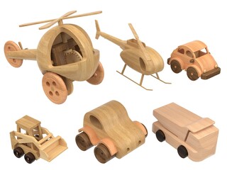 3d render of wooden toys. Wooden toys on a light background. 3d render.