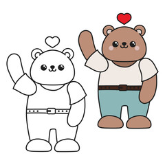 Teddy bear black and white outline illustration