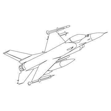 recommend clip art: Air Force F-16 Fighting Falcon fighter jet Line art drawing,outline vector illustration isolated on white background.Modern combat aviation poster,print,emblem,black and white sketch