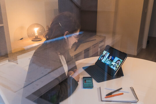 White Woman working from home