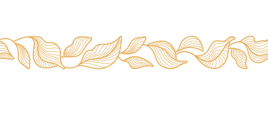 Golden leaves, vector line border Seamless pattern