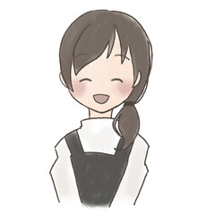 人物手描き風笑顔のエプロン姿の女性