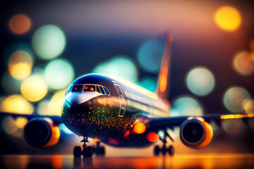 airplane in the night,  jet with bokeh background, ai