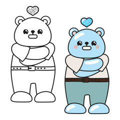Teddy bear black and white outline illustration