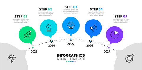 Infographic template. Timeline with 5 points, years and icons