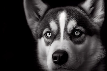 Schwarz weiß Portrait von einem Husky. Perfektes Wandbild - Generative Ai