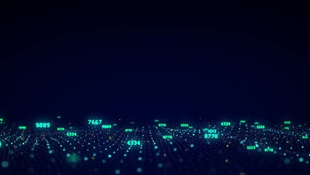 Virtual dynamic digital wave in cyberspace. Binary code data flow. Technology of science wave of particles. Metaverse concept. 3d rendering.