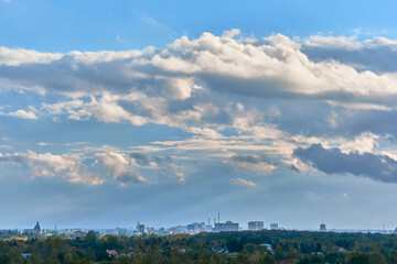 Fototapeta na wymiar Clouds over the city, panorama, Lodz, Poland