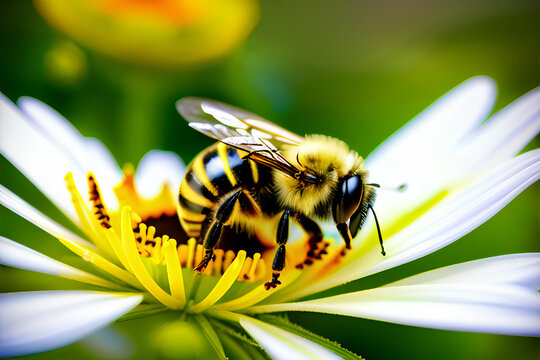 a bee pollinates a flower, Generative ai