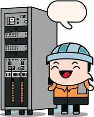 Engineer near database server. Cloud data storage..