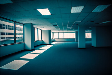 Espace de bureau vide dans immeuble d'affaire - Générative IA