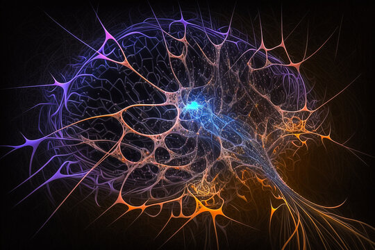 Réseau neuronal avec activité électrique des cellules neuronales. Neuroscience, neurologie, système nerveux et impulsion, activité cérébrale, concepts de microbiologie. Générative IA