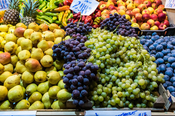 Fresh fruits and vegetables in market for sale