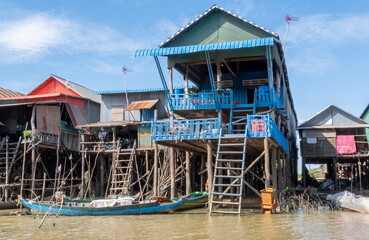 Fototapeta na wymiar A floating houses on the Tonle Sap lake - close to Siem Reap. Cambodia