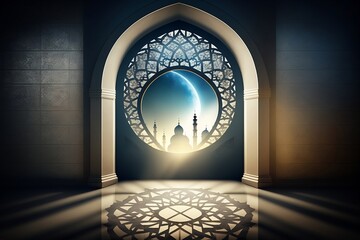 Moon Light Shine Through the Window Into Islamic Made with Generative AI