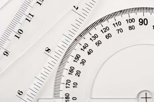 Transparent plastic ruler and protractor for measuring