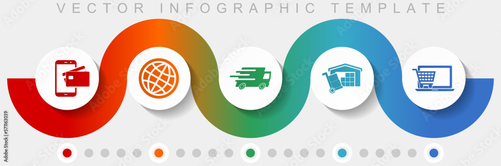 Poster commerce infographic vector template with icon set, miscellaneous icons such as credit card, globe, 