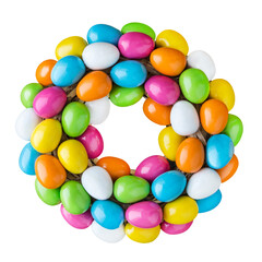 Wreath and Easter Eggs isolated on white  background