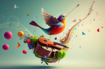 Colorful Bird and a Violin - Generative AI