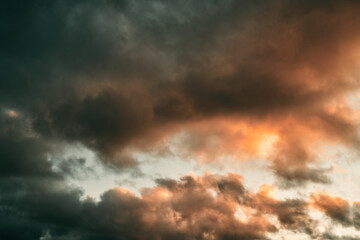 Naklejka na ściany i meble Evening sky clouds. Idyllic natural background.