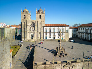 Aerial view of Sé do Porto (Cathedral) at Porto, Portugal