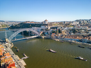 Aerial view of Porto, Gaia, Ribeira and Douro River