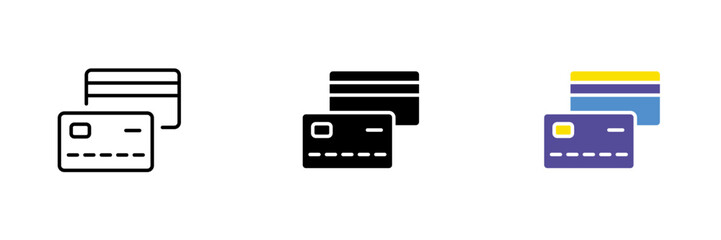 Fototapeta premium Bank cards. Protection of personal information, banking, financial transfers, money. Vector set of icons in linear, black and red styles isolated on a white background.