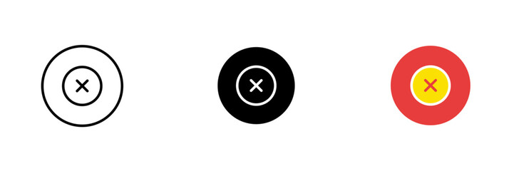 Obraz premium Aim icon. Weapon, sniper, target, lenses, laser pointer, front sight, hunting. Vector set of icons in linear, black and red styles isolated on a white background.
