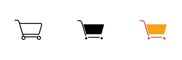 Shopping cart. Supermarkets, grocery shopping, discounts, black friday, bulk purchase. Vector set icon in line, black and colorful styles isolated on white background