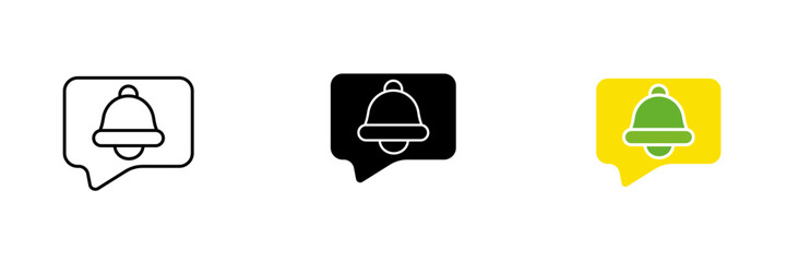 Alarm icons in a message. Reminder, delayed message, clock, schedule maintenance. Vector set of icons in line, black and colorful styles isolated on white background.