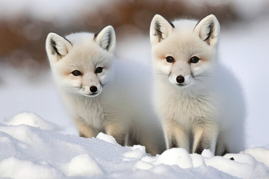 2 baby fox in a snow winter, generative Ai picture.