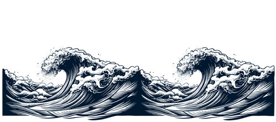 Sea wave with foam hand drawn sketch illustration