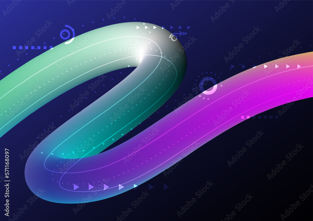 Poster hi-tech background the 3d pipes are flowing curves and beautifully blended with colors. there are se