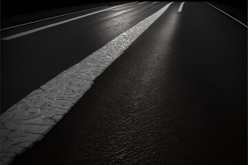 asphalt road texture background, black tarmac surface with white marking stripes, Transport urban background, and Dark street texture detail