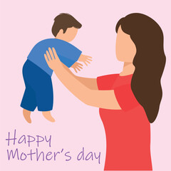Obraz premium Mother with baby. Square card for Happy Mother's Day. Vector illustration.