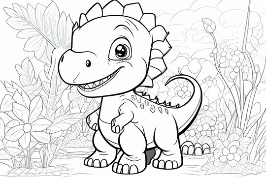 Dinosaurier als Ausmalbild f&uuml;r Kinder - Generative Ai