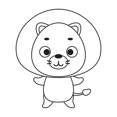 Coloring page cute little lion. Coloring book for kids. Edulionional activity for preschool years kids and toddlers with cute animal. Vector stock illustration