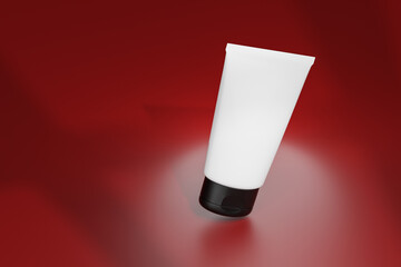 3d rendering view isomatric cream Cosmetics placed on a red colored background with beautiful shadows.