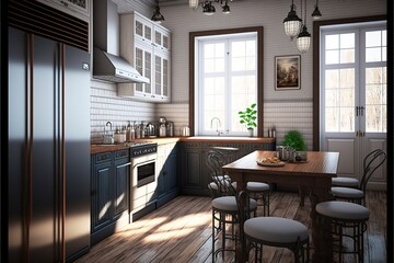 Interior of a beautiful kitchen of an elite house