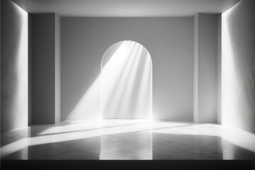 Light beam at the empty white marble stage with dark abstract wall and studio room gradient.illustration